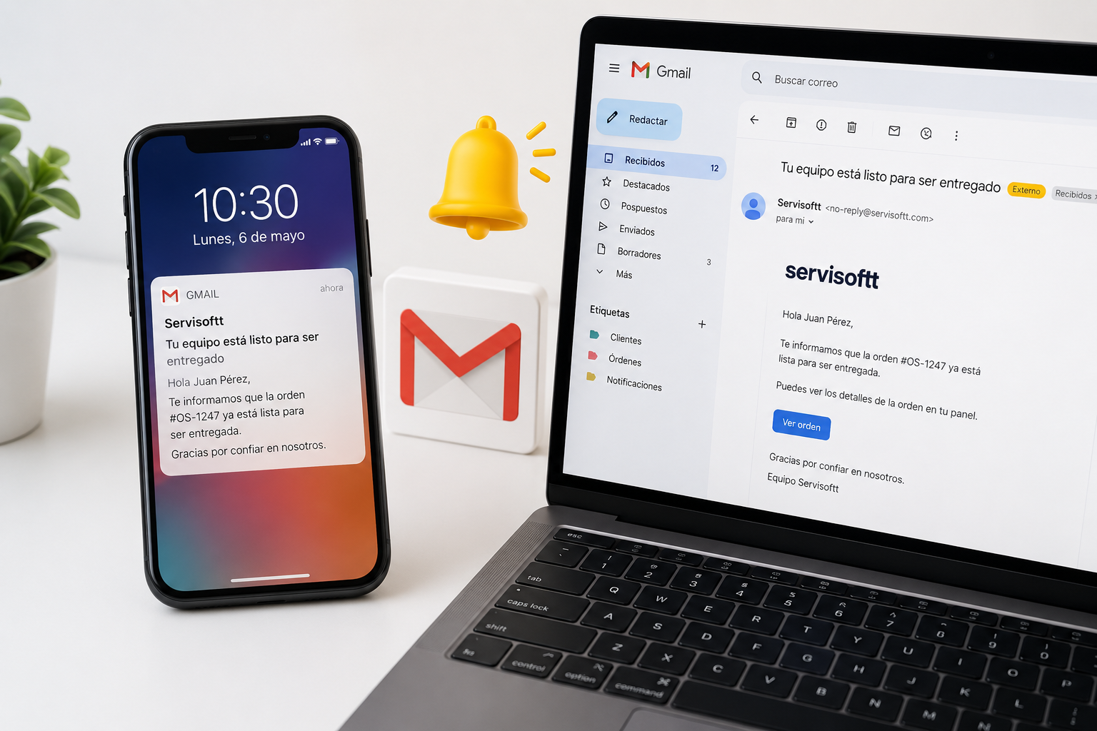 Notificaciones automáticas al cliente cuando el equipo está listo - Servisoftt