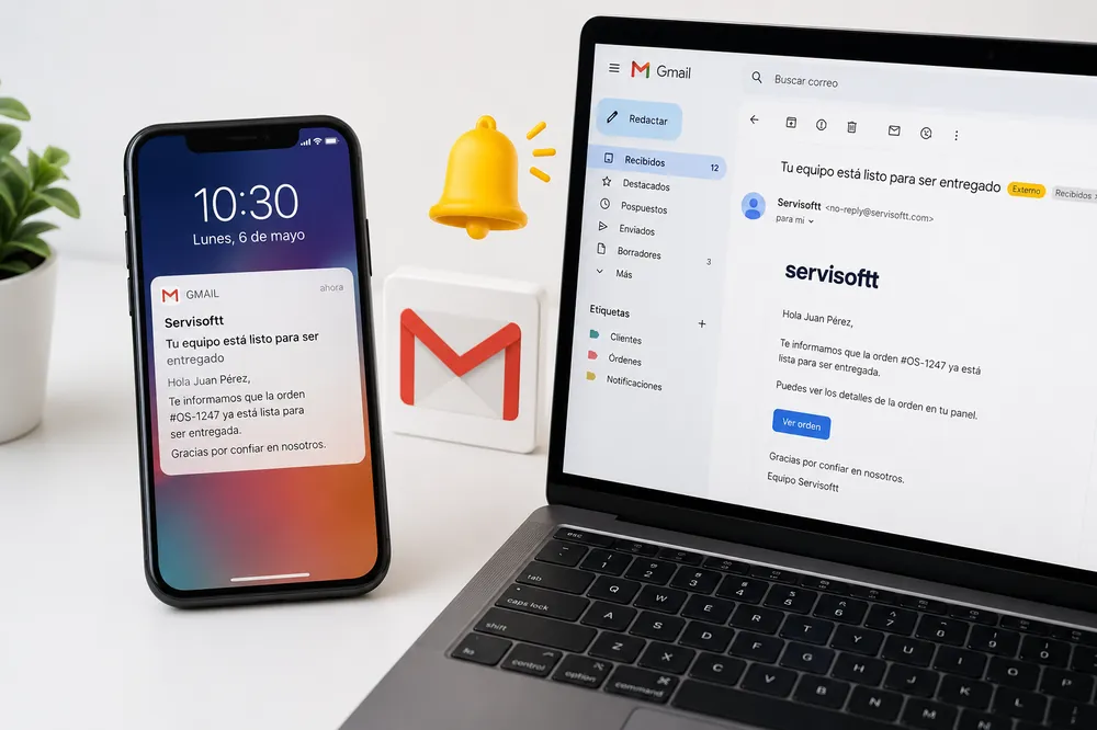 Notificaciones automáticas al cliente cuando el equipo está listo - Servisoftt